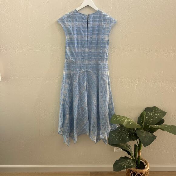 Lewit $368 Sheer Check Handkerchief Hem Midi Dress Blue - Picture 4 of 5